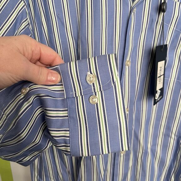 LINCS Men's Striped‎ Shirt Size XL NWT Blue White With Light Purple Inside - Picture 5 of 9